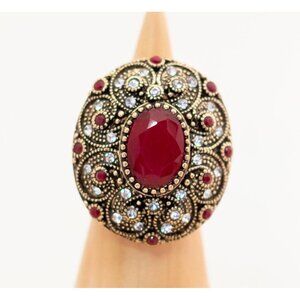 Vintage Art Deco Ruby Mandala Round Ring Size 6 1/2 - T1